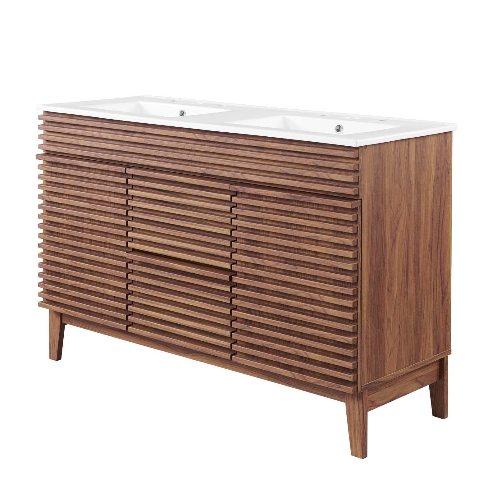 Modway Render 48" Modern Plastic Single Sink Bathroom Vanity in Walnut/White