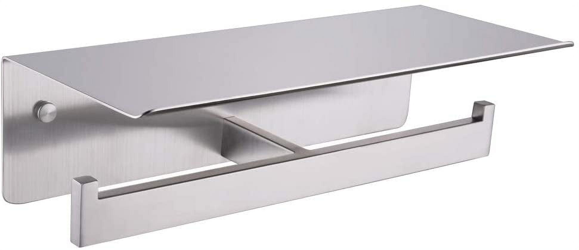 Brushed Nickel Double Toilet Paper Holder with Shelf