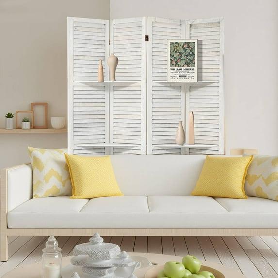 Dovelina 4 Panel Room Divider with Shelves, 5.6Ft Portable Wood Room Partitions, White
