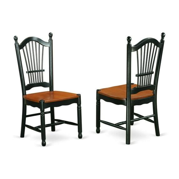 East West Furniture DOC-BCH-W Dover Dining Room Chairs With Wood Seat - Finished in Black and Cherry - Set of 2