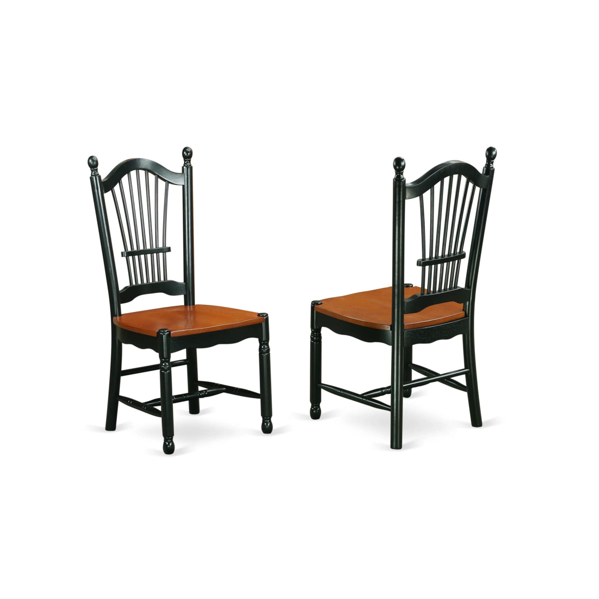 East West Furniture DOC-BCH-W Dover Dining Room Chairs With Wood Seat - Finished in Black and Cherry - Set of 2