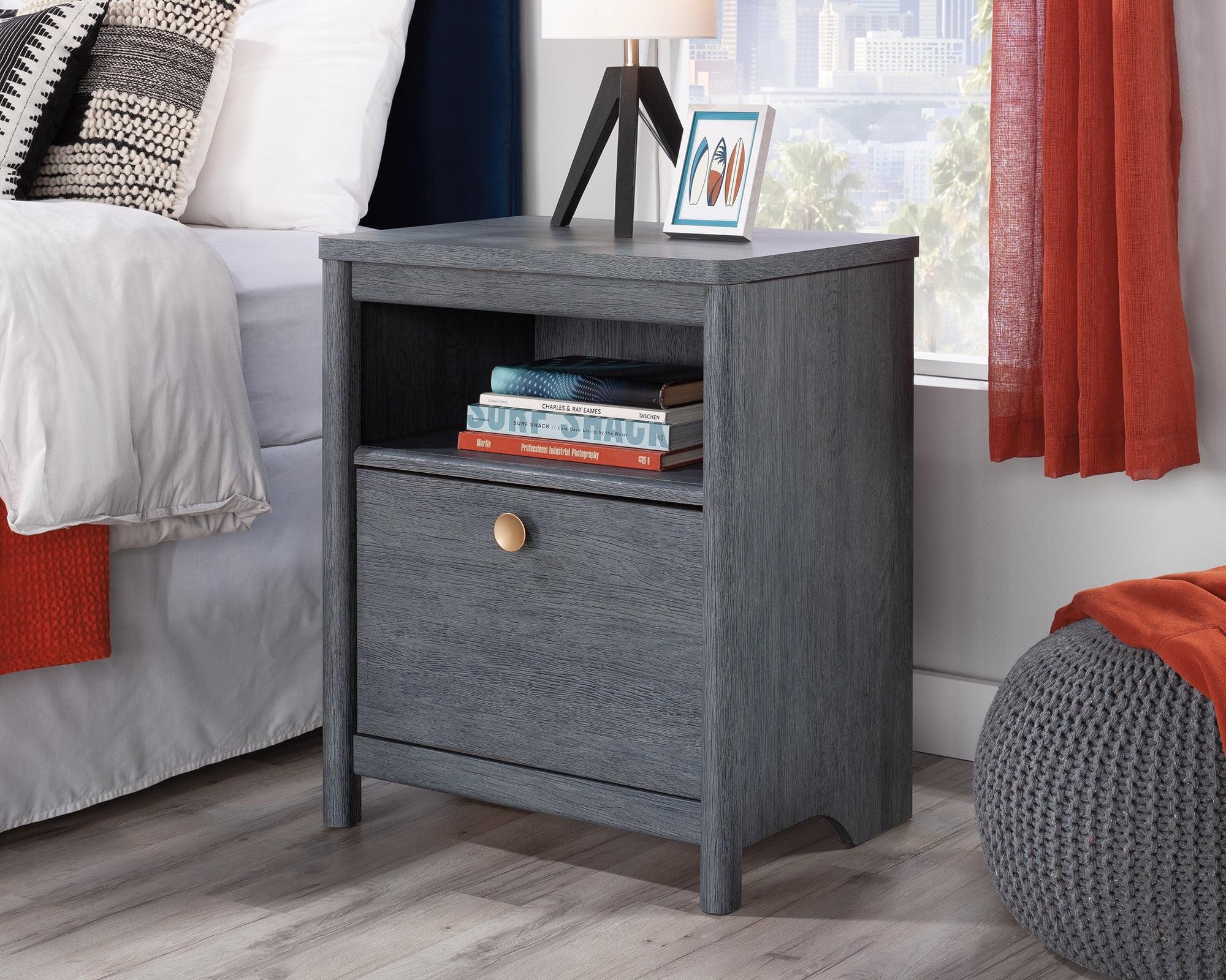 Dover Edge Denim Oak Nightstand with Drawer and Open Shelf