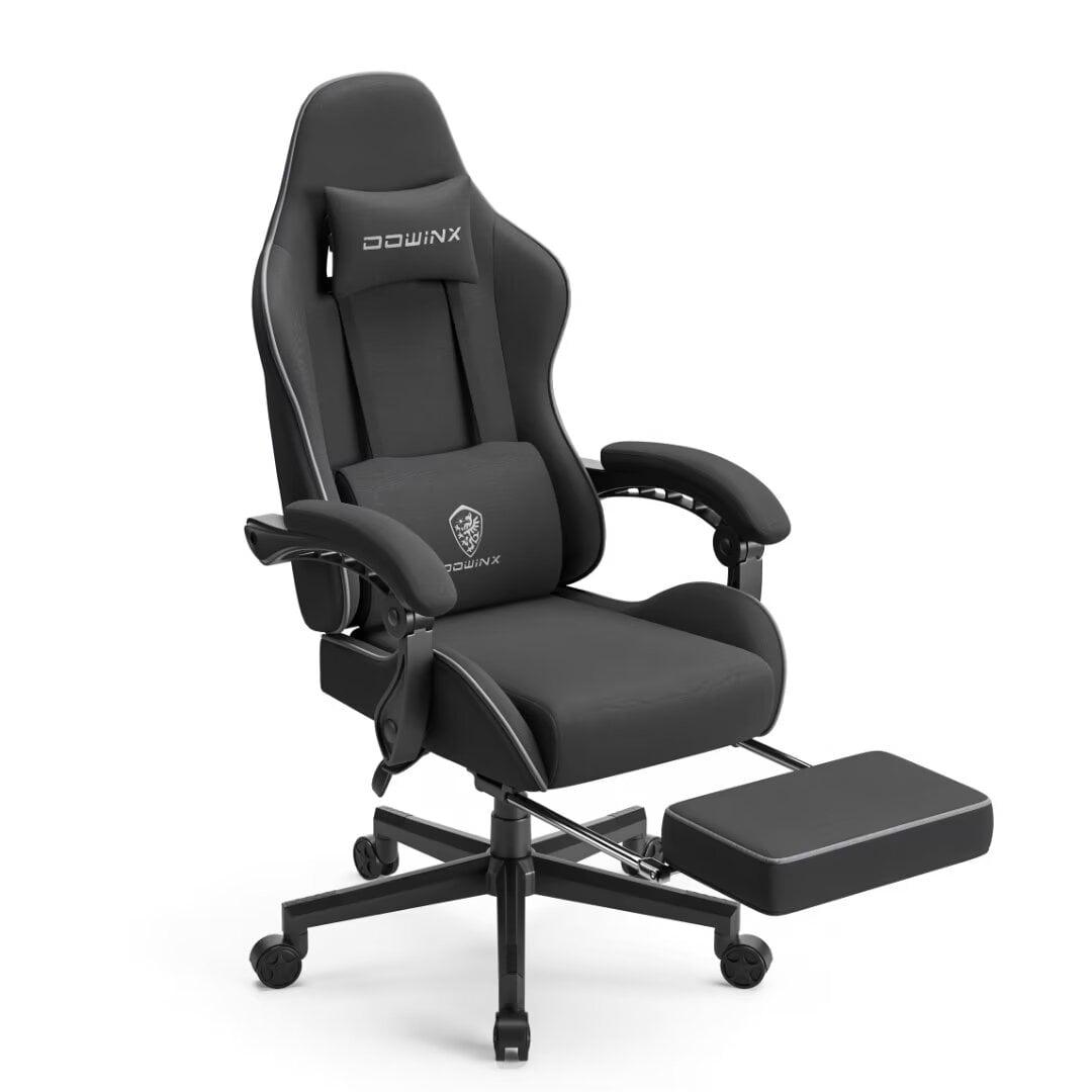 Dowinx Black Fabric Gaming Chair with Footrest and Massage Lumbar Support