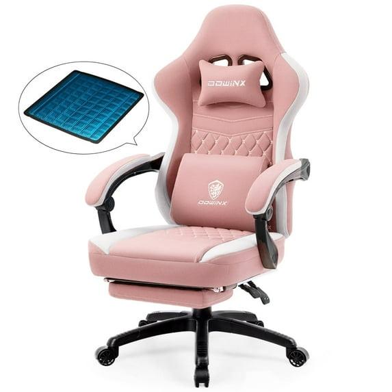Dowinx Fabric Gaming Chair with Massage Lumbar Support, High Back Ergonomic Computer Chair with Footrest for Adult, Pink