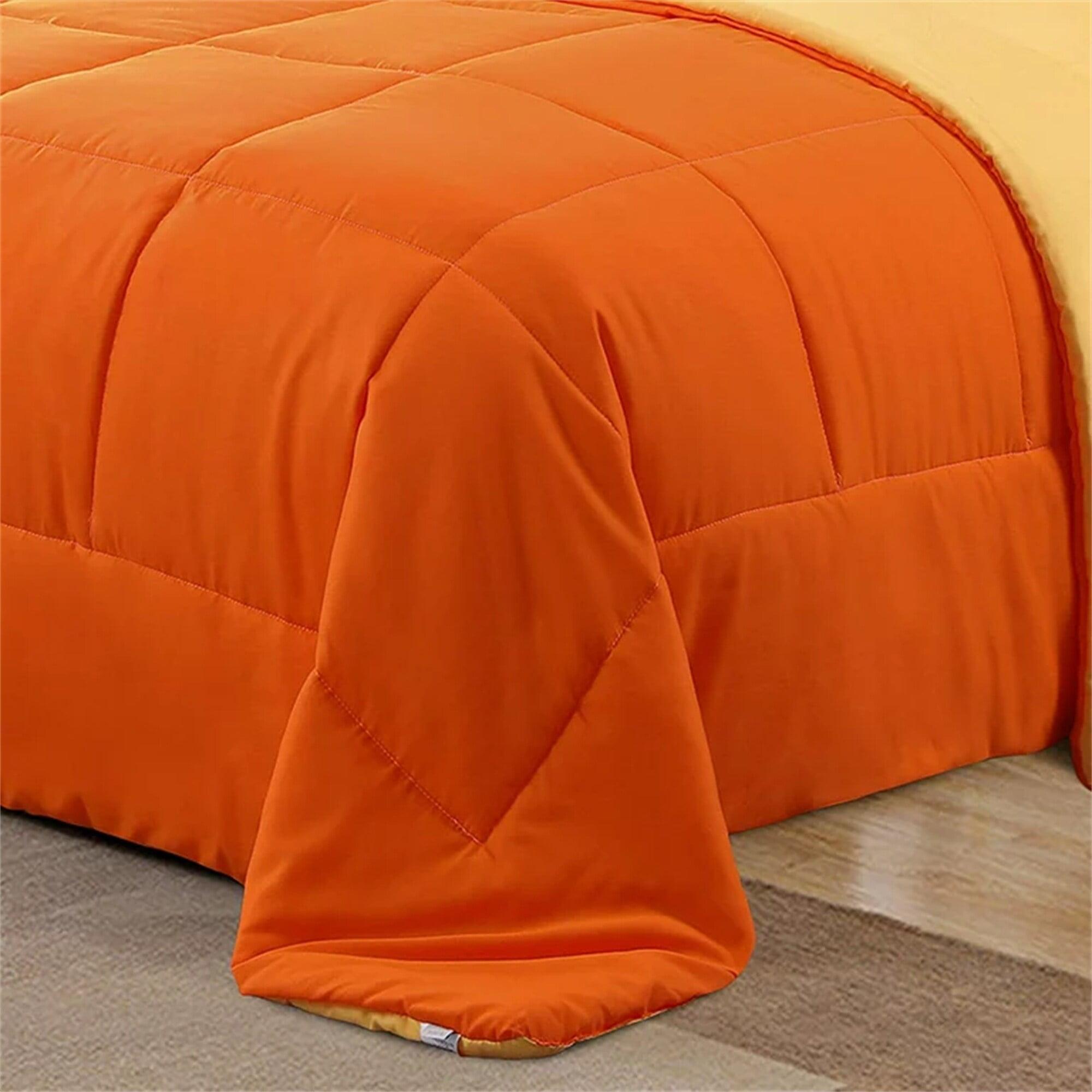 Exclusivo Mezcla Lightweight Reversible 3-Piece Comforter Set All Seasons, Down Alternative Comforter with 2 Pillow Shams, Queen Size, Orange/ Yellow