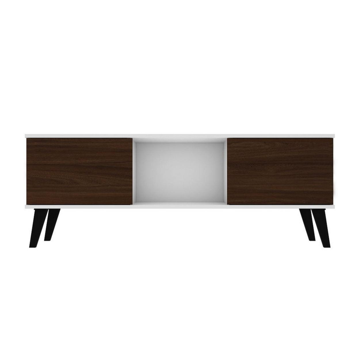 Doyers TV Stand for TVs up to 50" White/Brown - Manhattan Comfort: Media Entertainment Center with Open Shelves