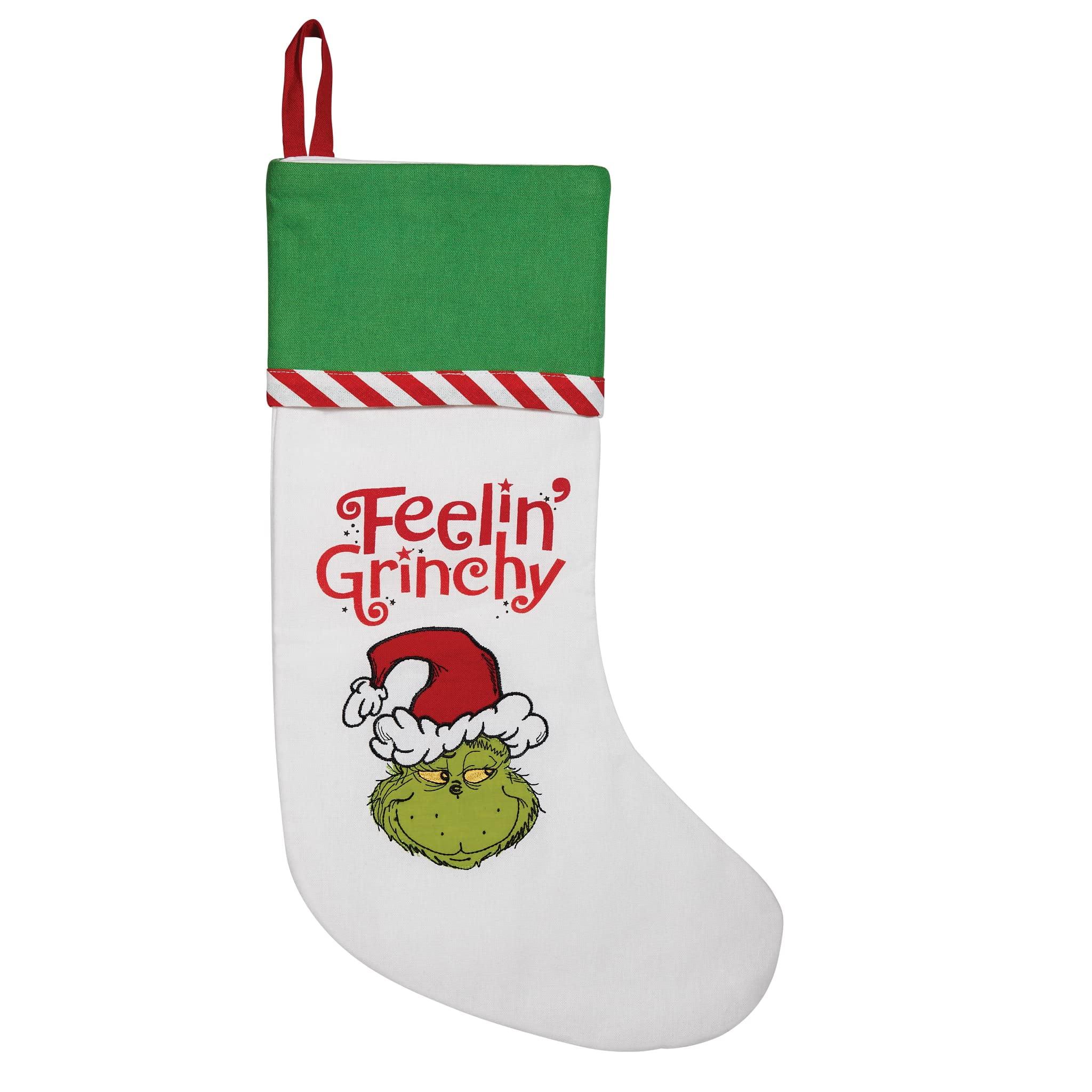 Feelin' Grinchy Green and White Christmas Stocking