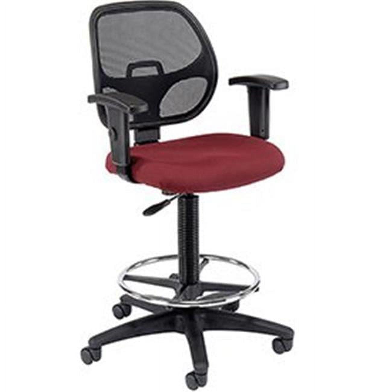 Red Adjustable Height Mesh Drafting Stool with Fabric Seat