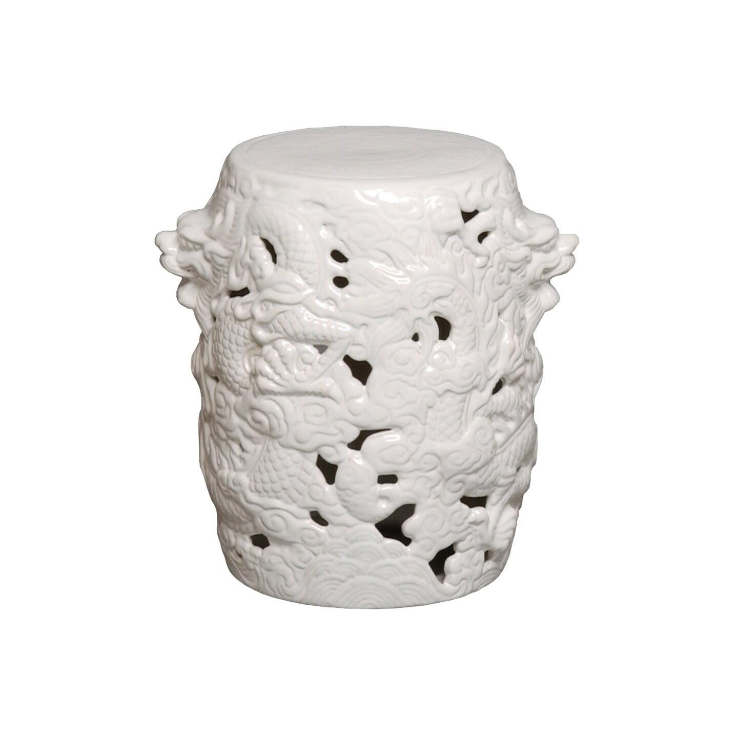 Emissary Dragon White Ceramic Garden Stool - Versatile Outdoor Accent