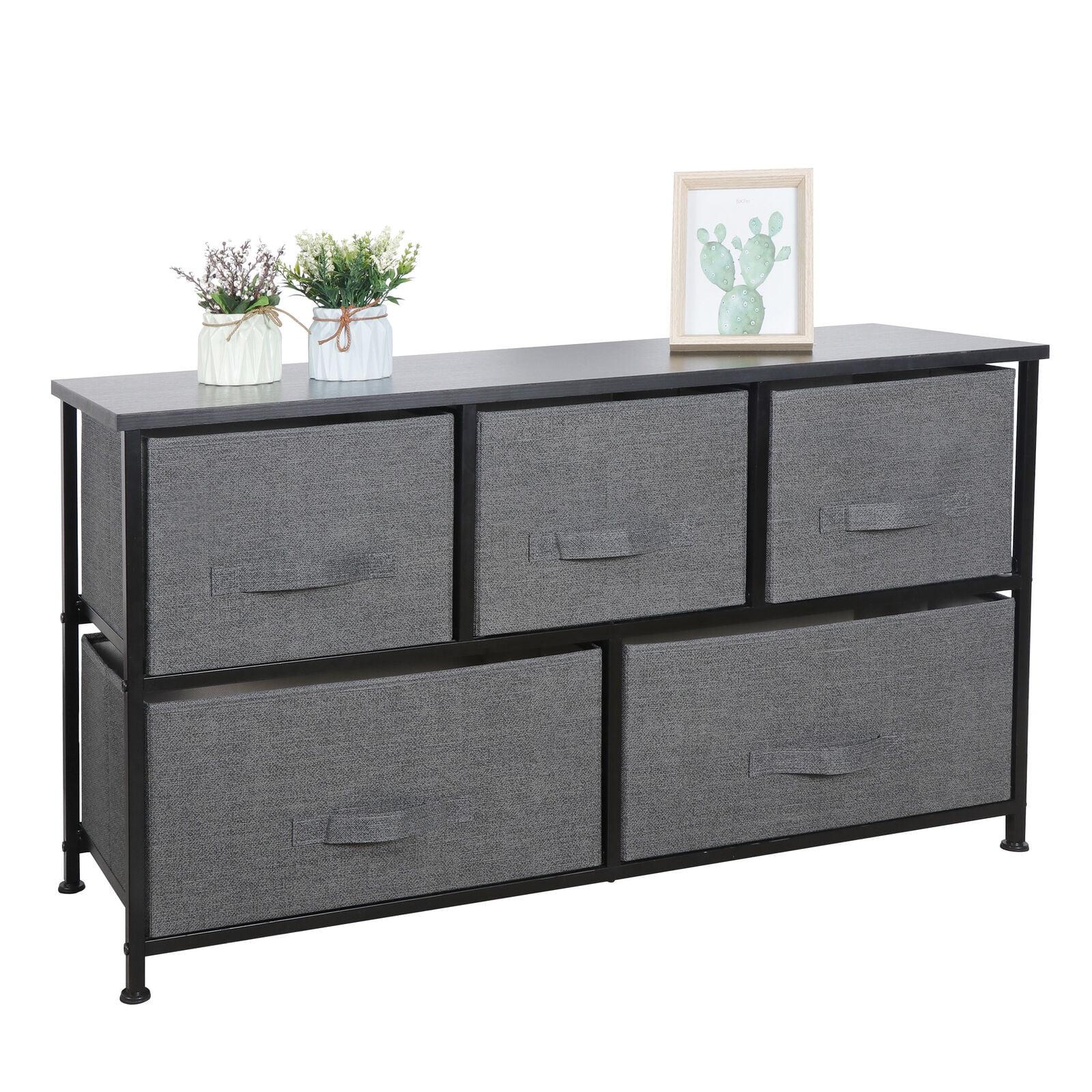 Gray 5-Drawer Fabric Storage Dresser with Steel Frame