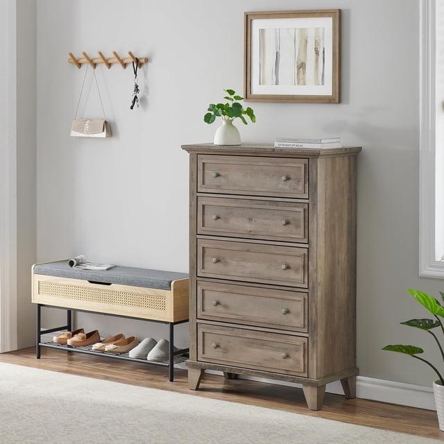 Homfa 5 Drawer Bedroom Dresser, Tall Wood Nightstand Storage Cabinet for Office Living Room,Gray