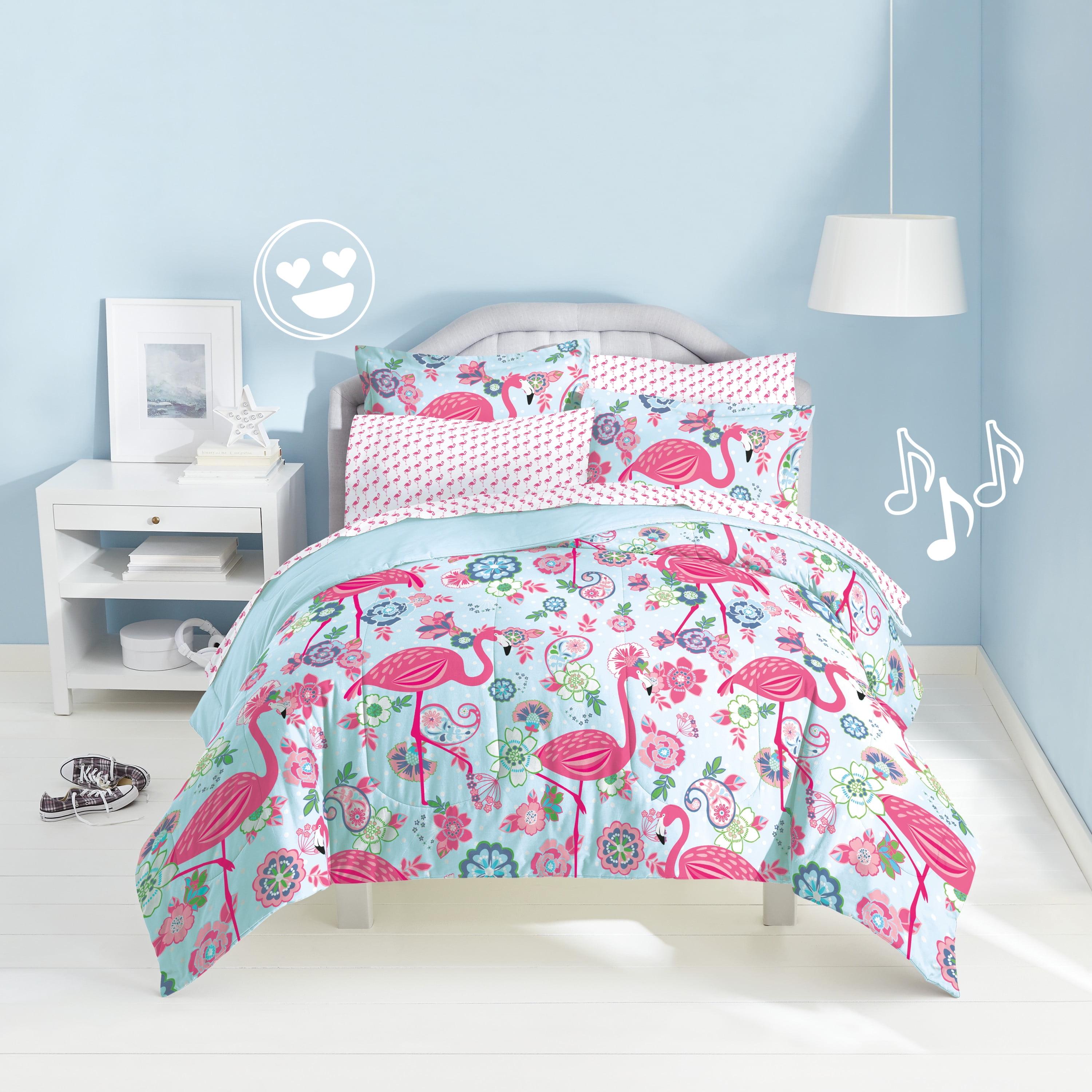 Twin Pink Flamingo Microfiber Reversible Bed in a Bag Set