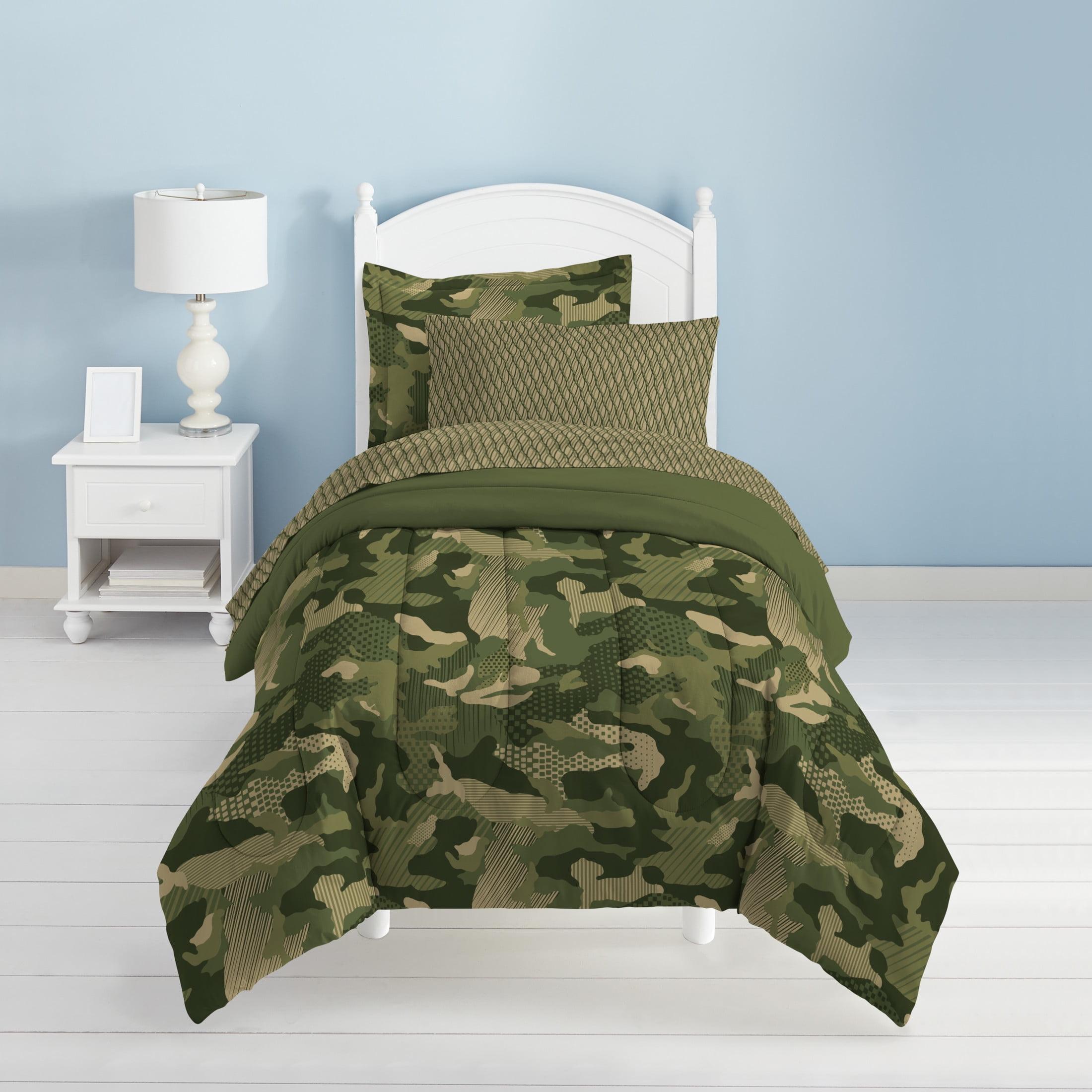 Twin Blue Camouflage Cotton-Polyester Bed in a Bag Set