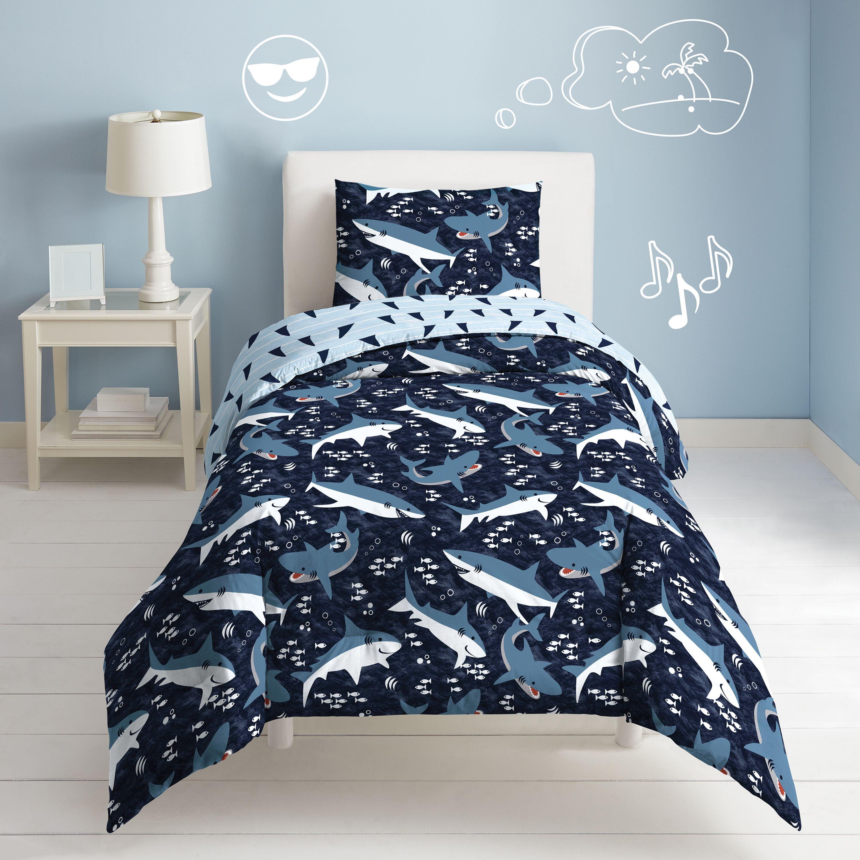 Navy Cotton Reversible Kids Full Bed in a Bag Set