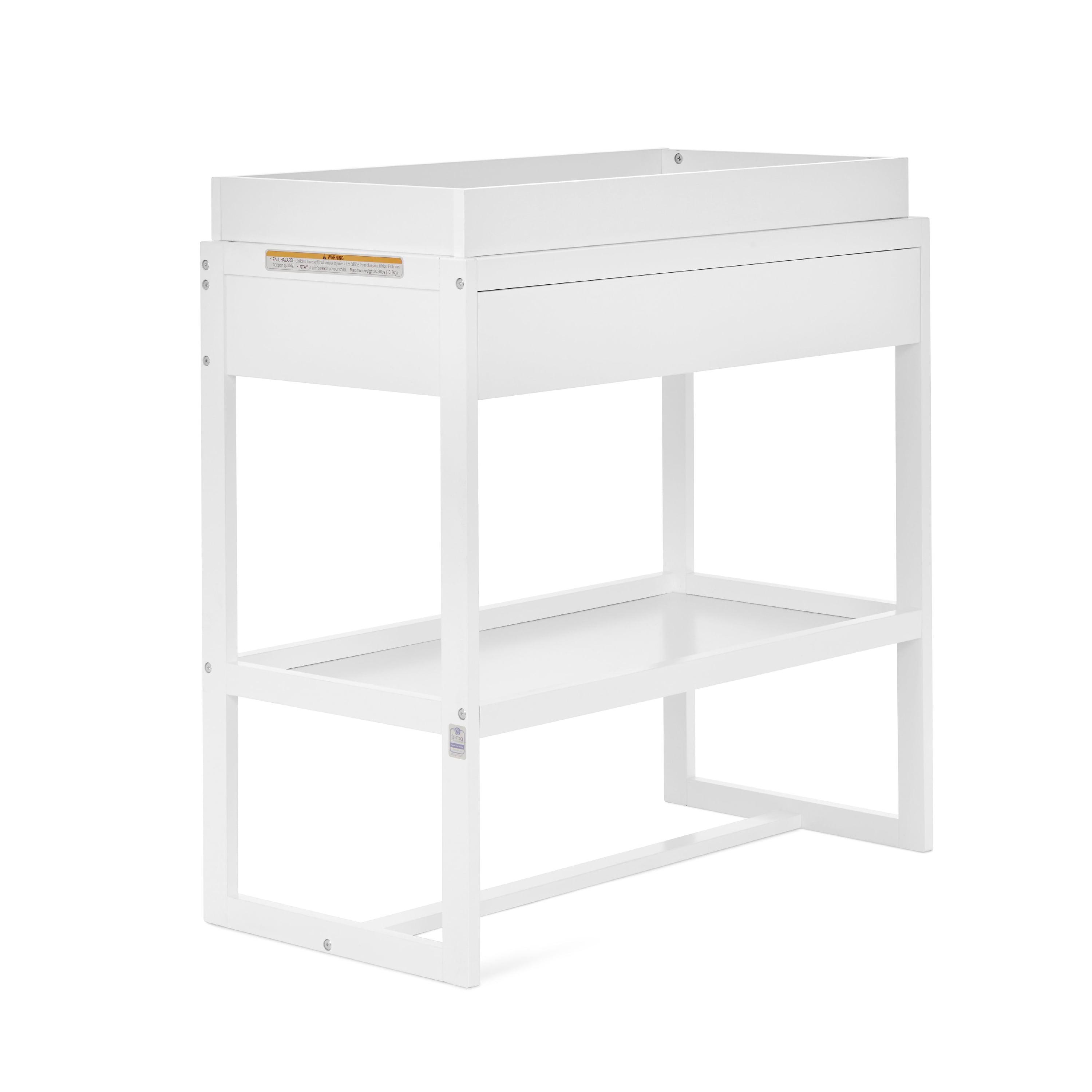 White Pinewood Changing Table with Drawer and Safety Strap