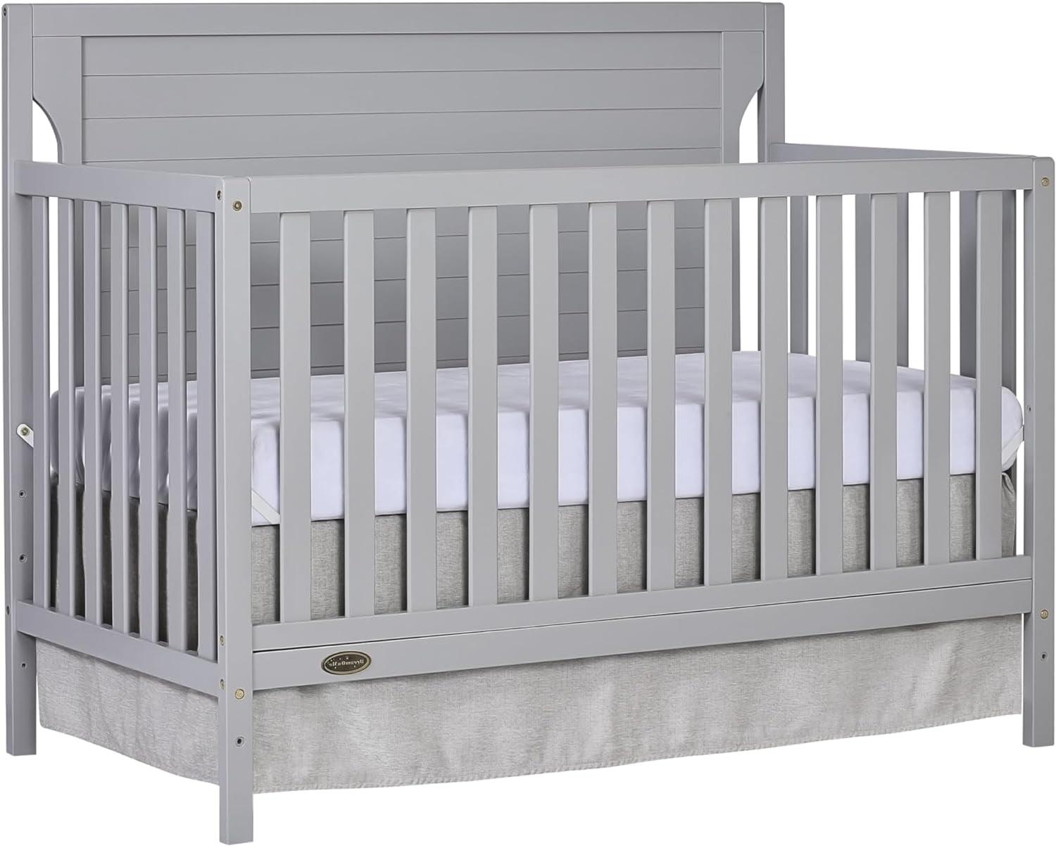 Pebble Grey Pinewood 5-in-1 Convertible Crib with Adjustable Mattress Height