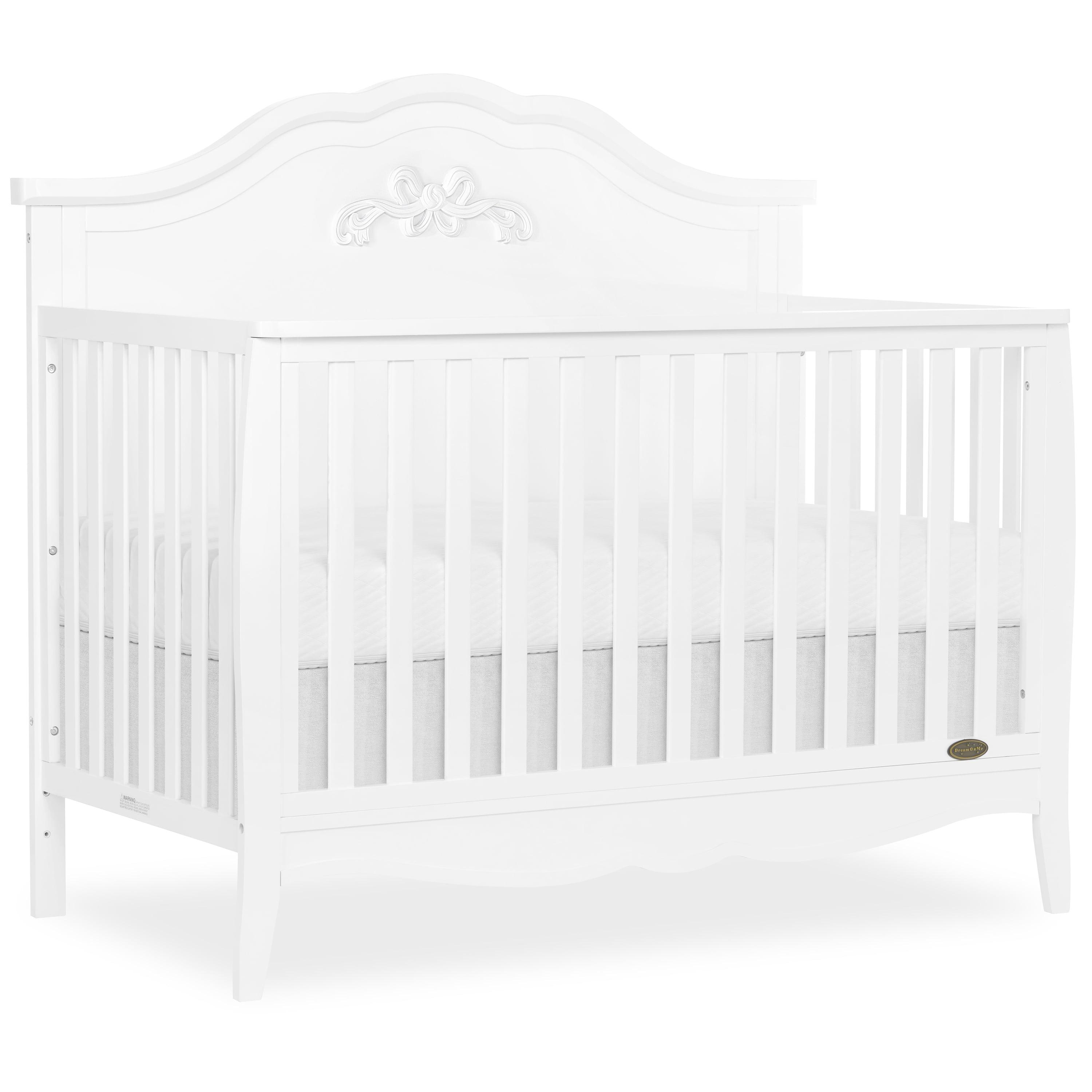 White Pinewood Convertible Baby Crib with Rose Detailing