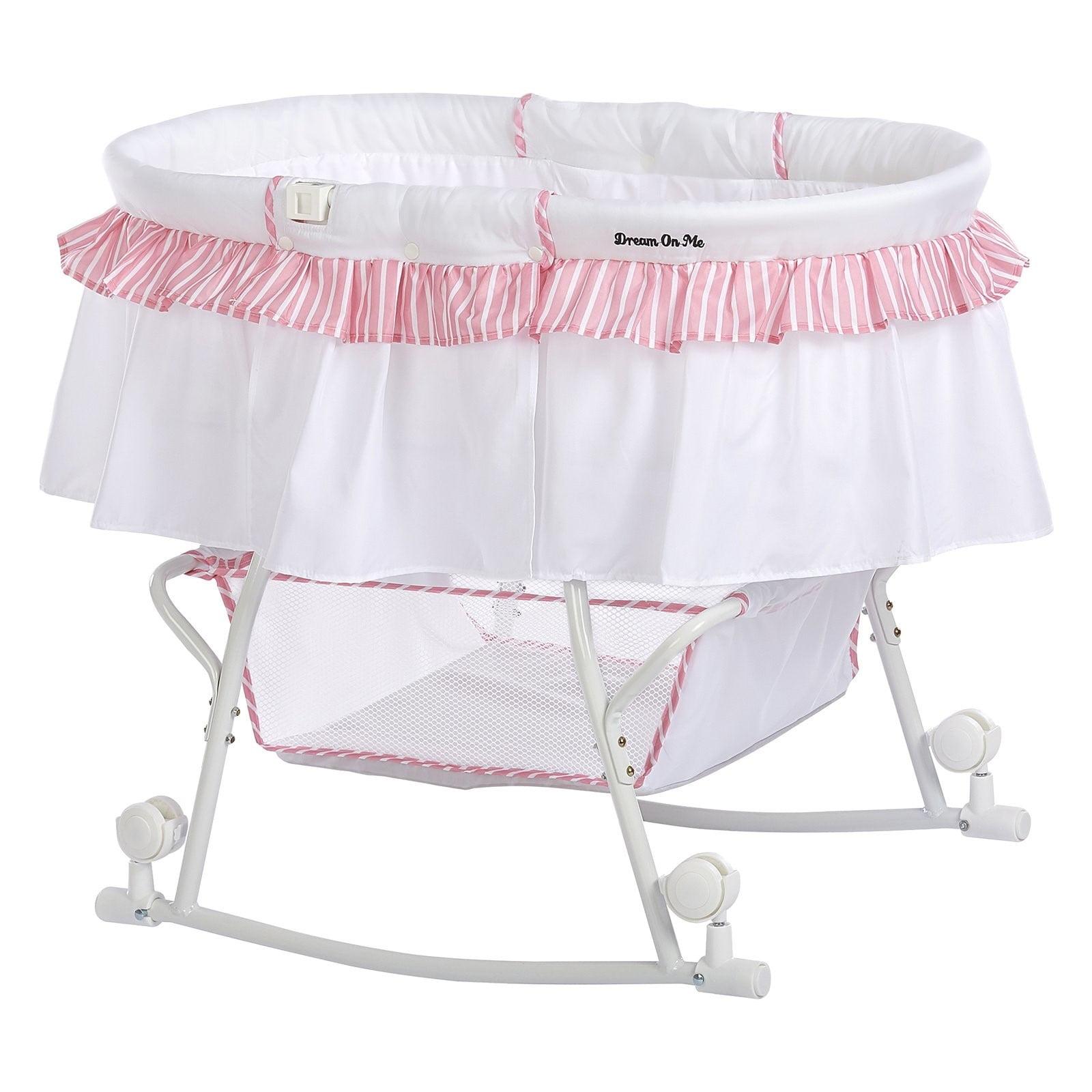 Dream On Me JPMA Certified Lacy Portable 2-in-1 Bassinet & Cradle, Pink/White