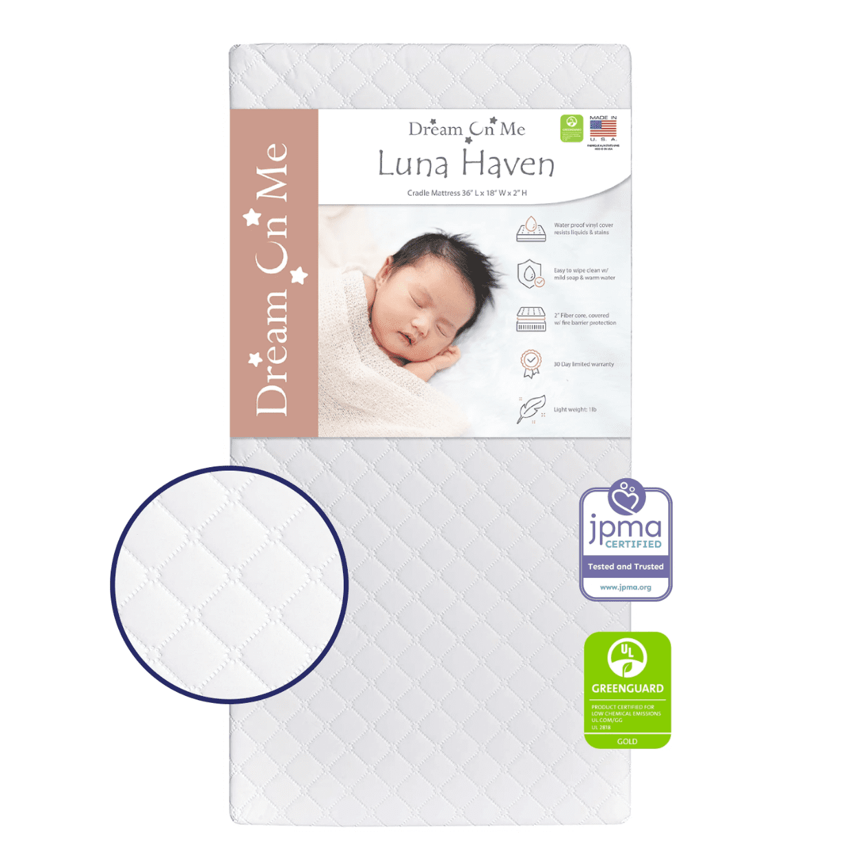 White Waterproof GREENGUARD Certified Foam Cradle Mattress