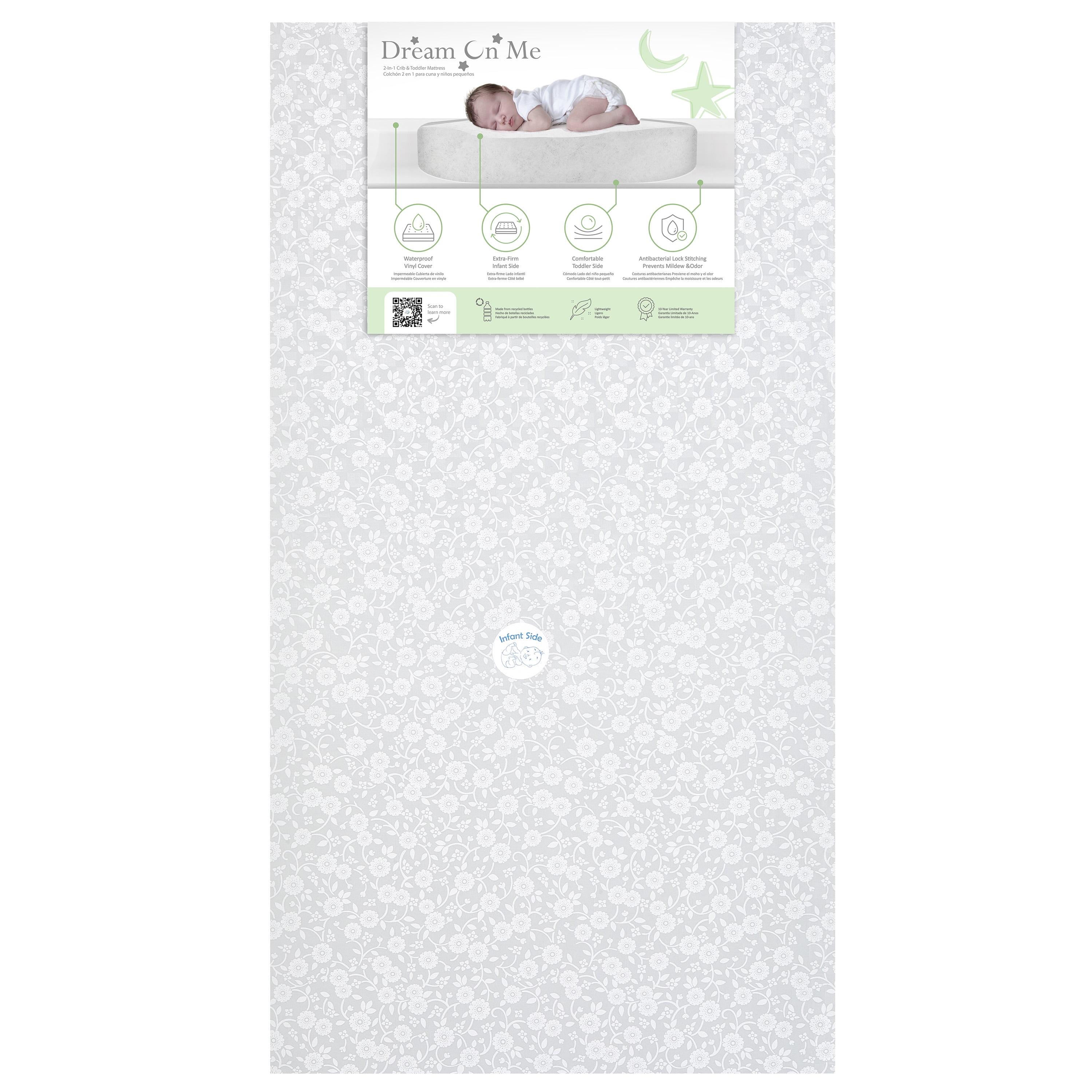 Dream on Me Orthopedic Firm Fiber Dual-Sided Crib & Toddler Mattress, Greenguard Gold Certified, 15 Years Warranty, Grey Embossed