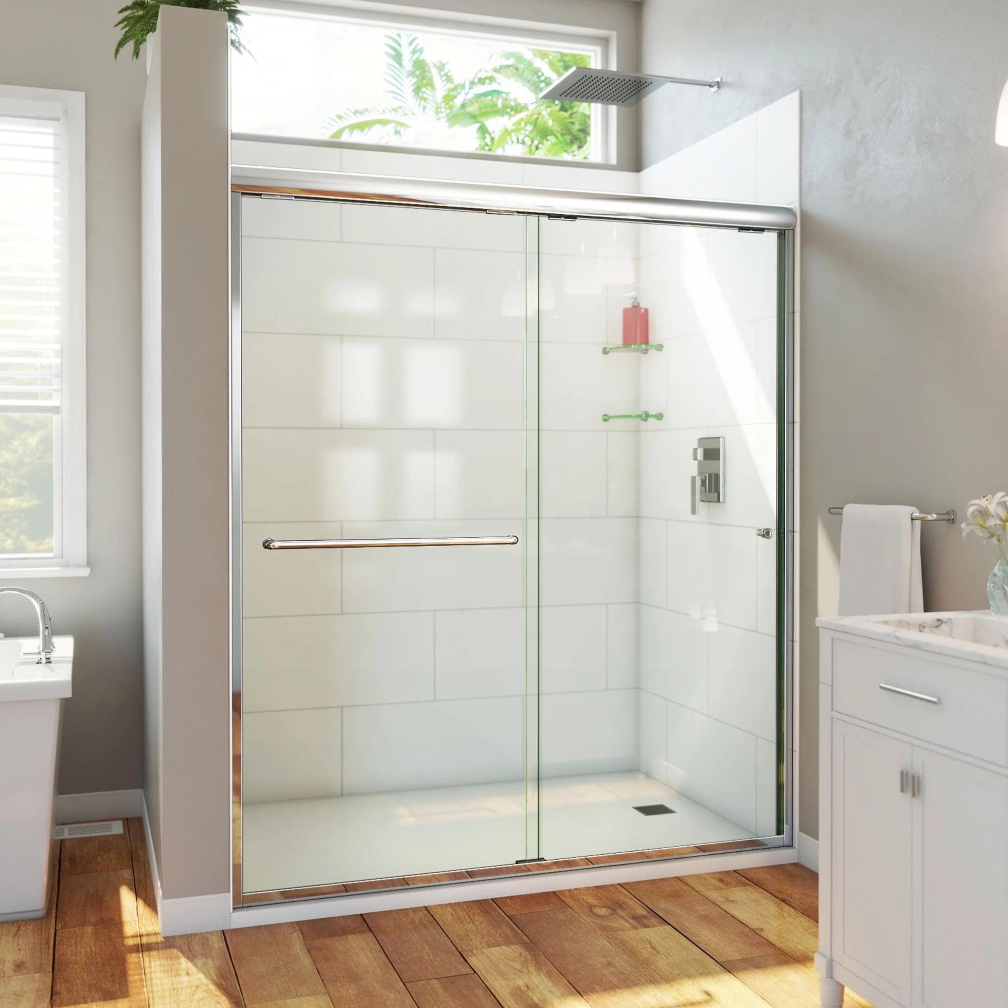 Chrome Semi-Frameless Sliding Shower Door with Clear Glass