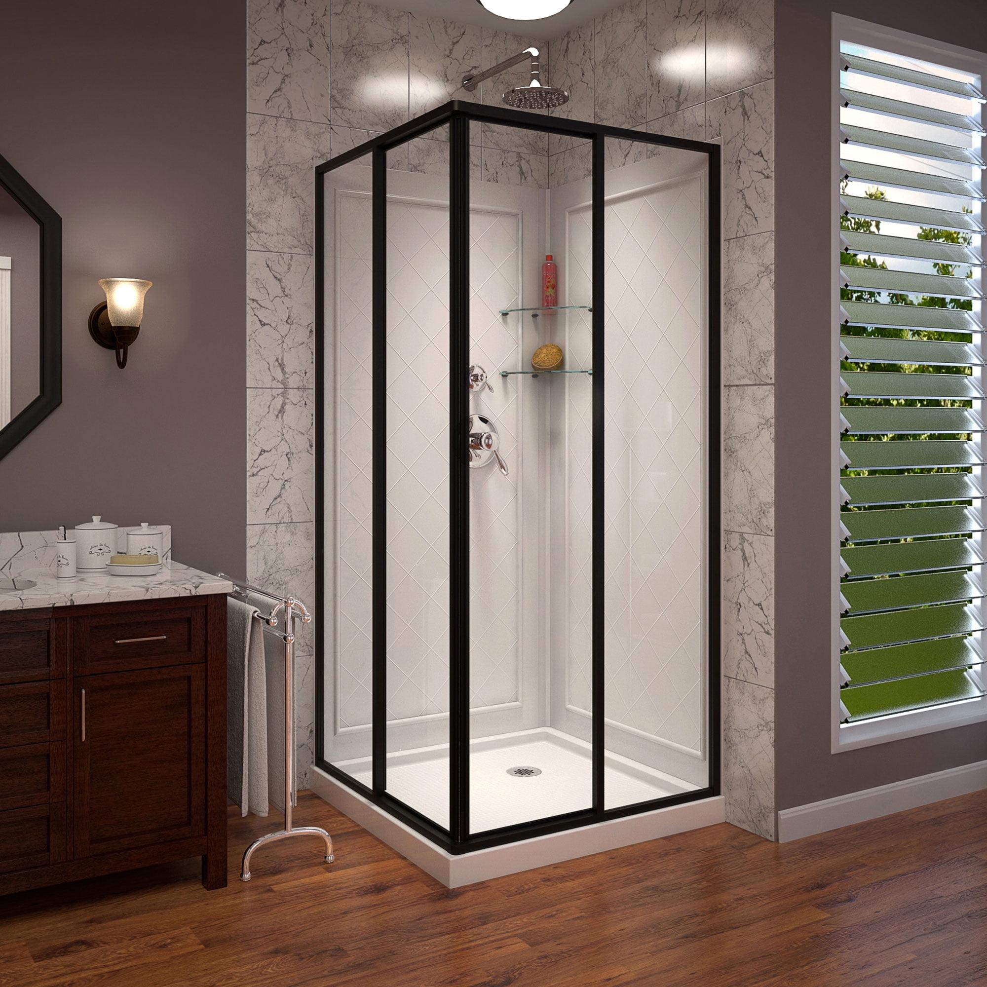 Cornerview 36" Black Framed Sliding Shower Enclosure with Base