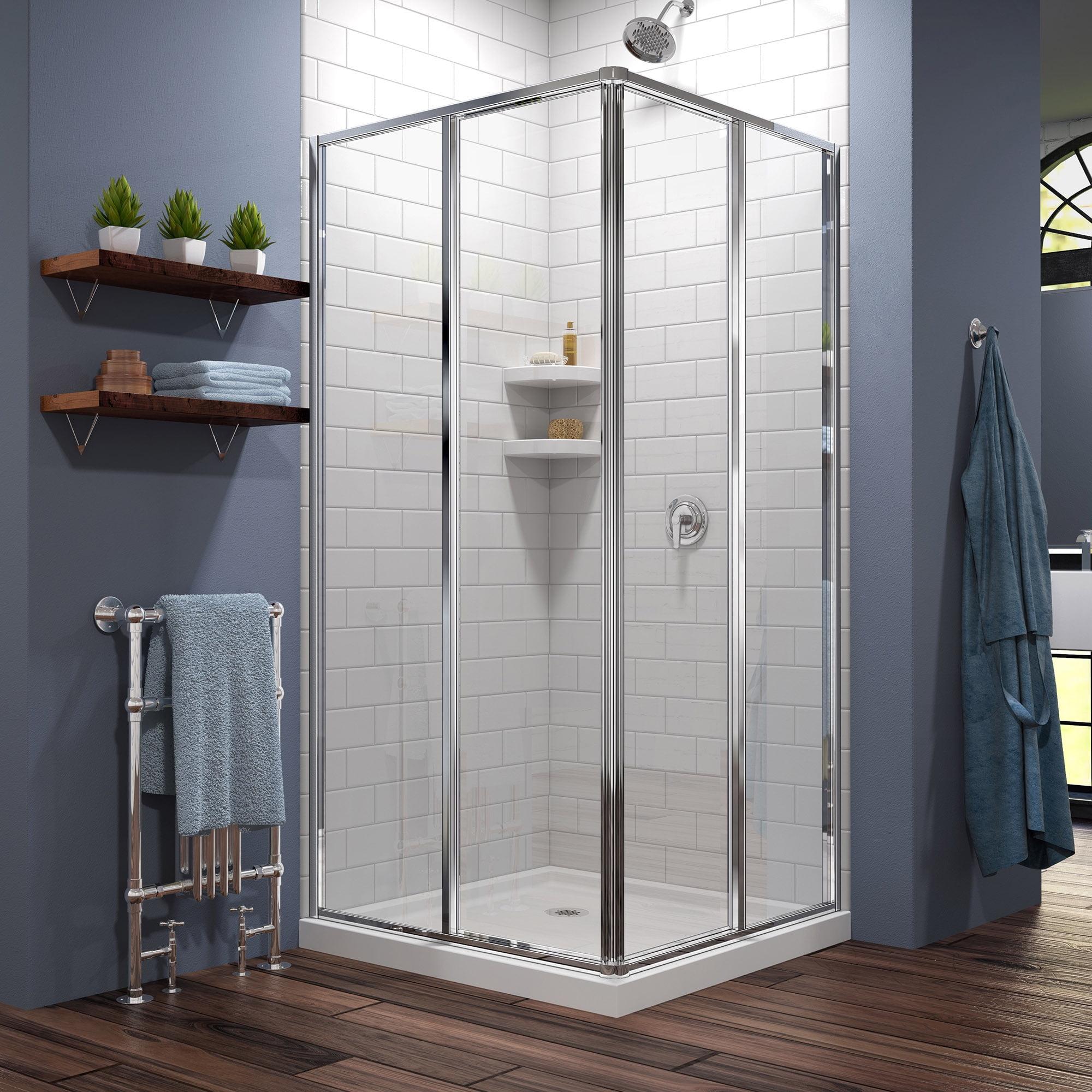 Cornerview 36" x 74.75" Framed Square Sliding Shower Enclosure with Base Included