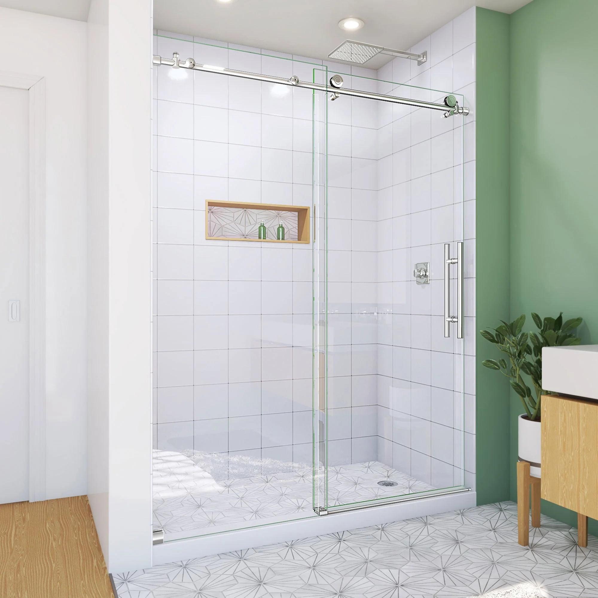 56"- 60" W x 76" H Single Sliding Frameless Shower Door with ClearMax Glass Treatment