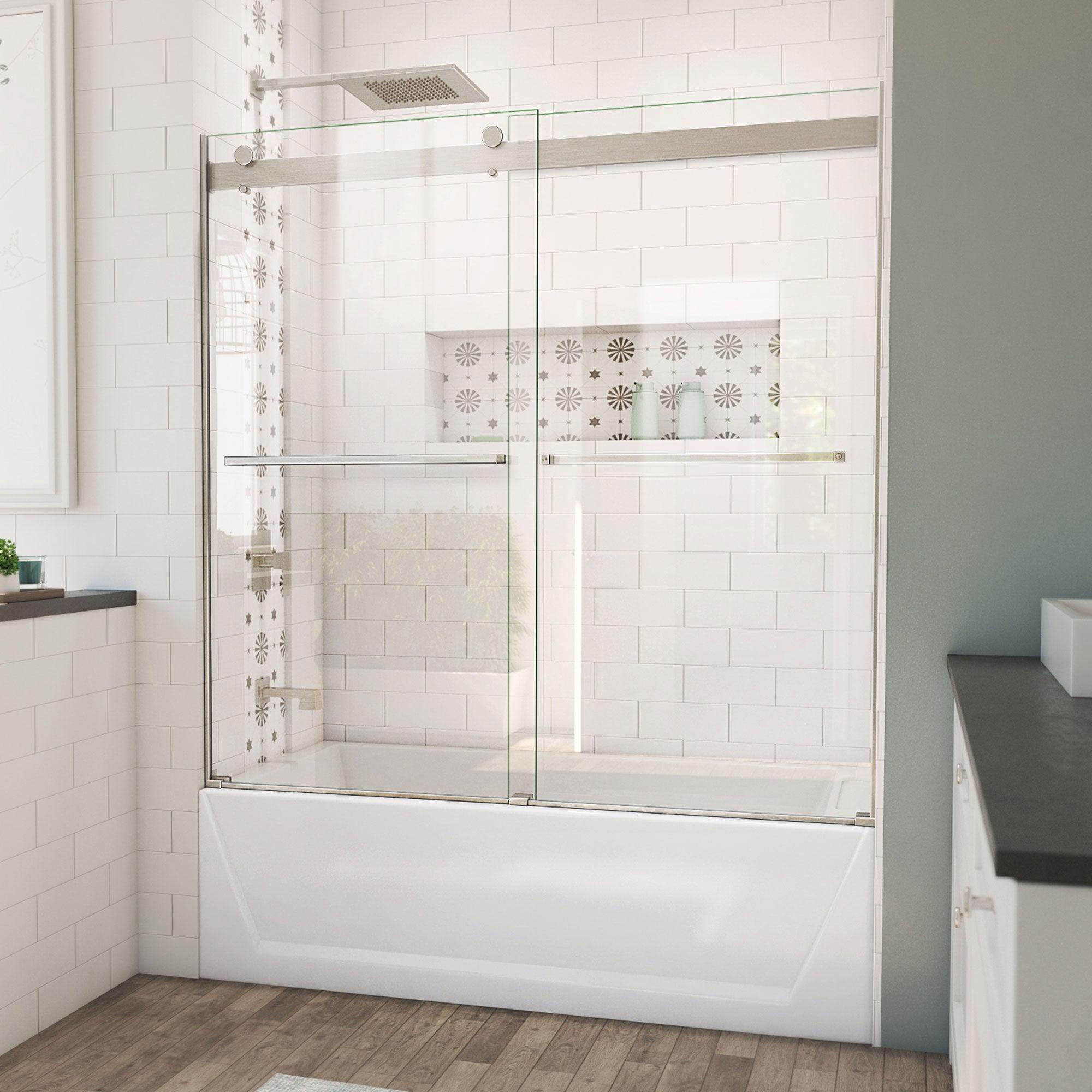 Essence 56-60" Frameless Brushed Nickel Tub Door with ClearMax™