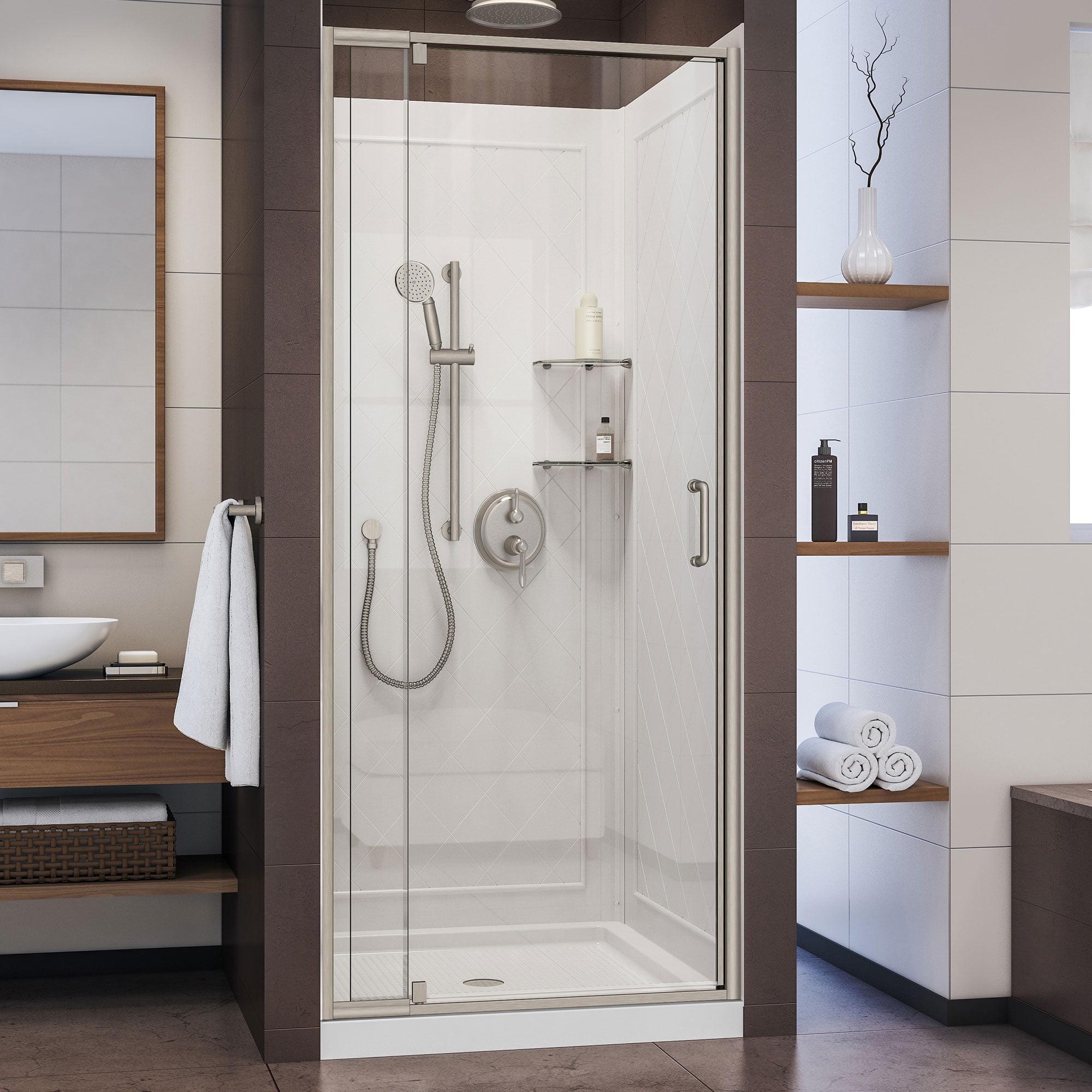 DreamLine Flex 32" x 76.75" Square Pivot Shower Enclosure with Base Included DL-6217C-04CL