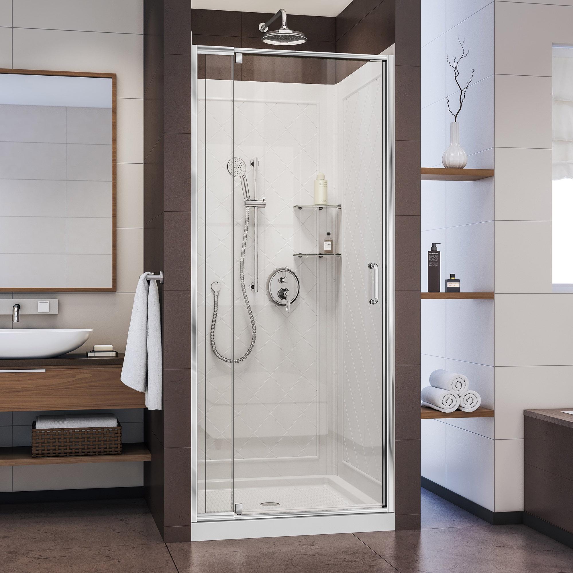 Flex 36" Frameless Clear Glass Pivot Shower Kit with Brushed Nickel Hardware