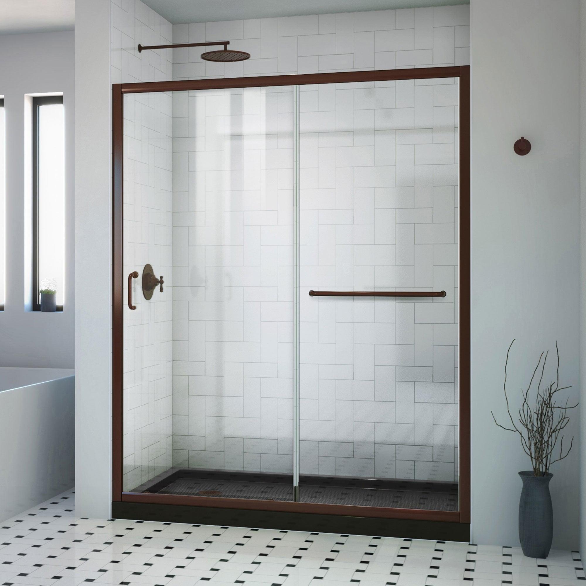 Infinity-Z 60" W x 74.75" H Clear Sliding Shower Door with Oil Rubbed Bronze Frame