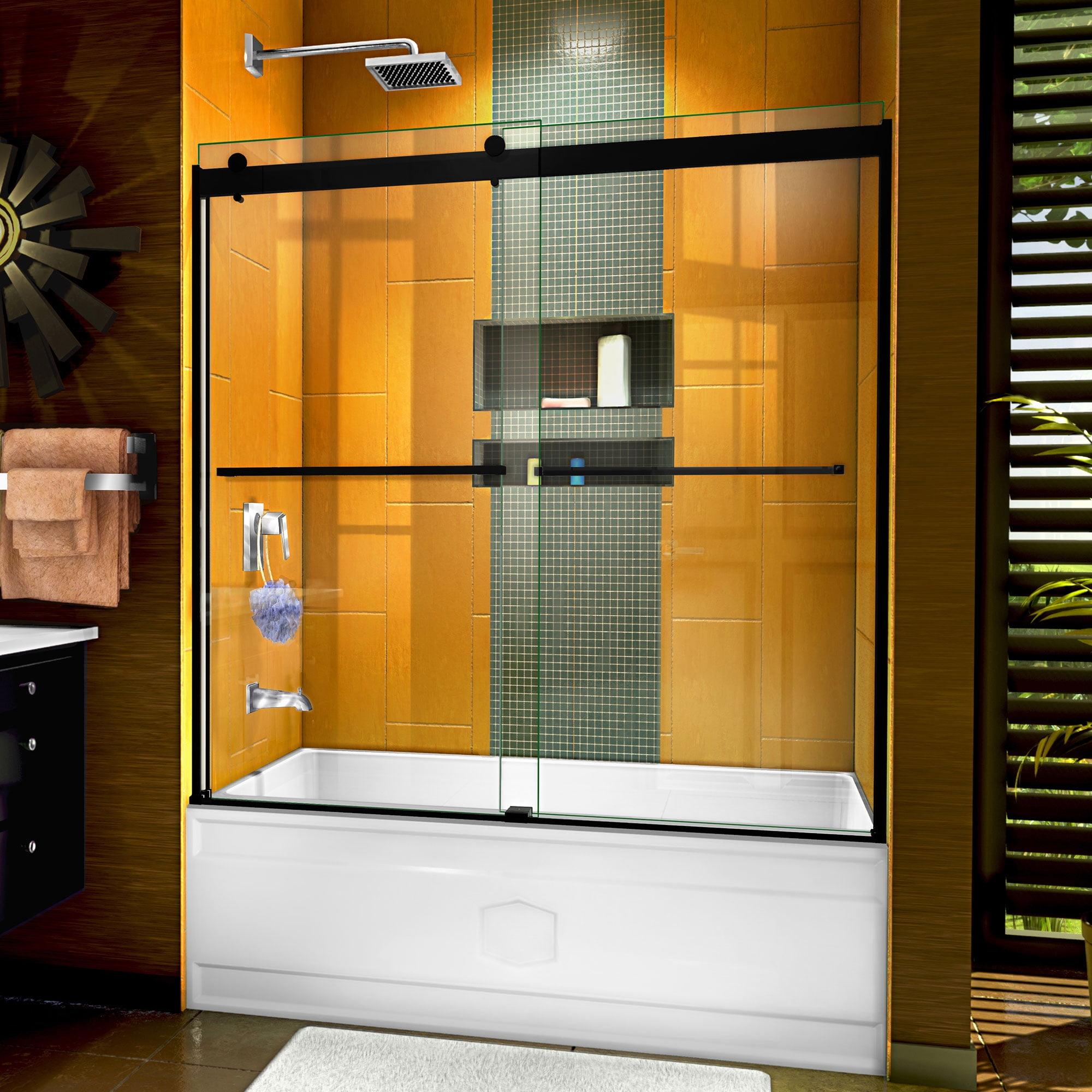 56" - 60" W 60" H Reversible Semi-Frameless Tub Door with ClearMax Technology