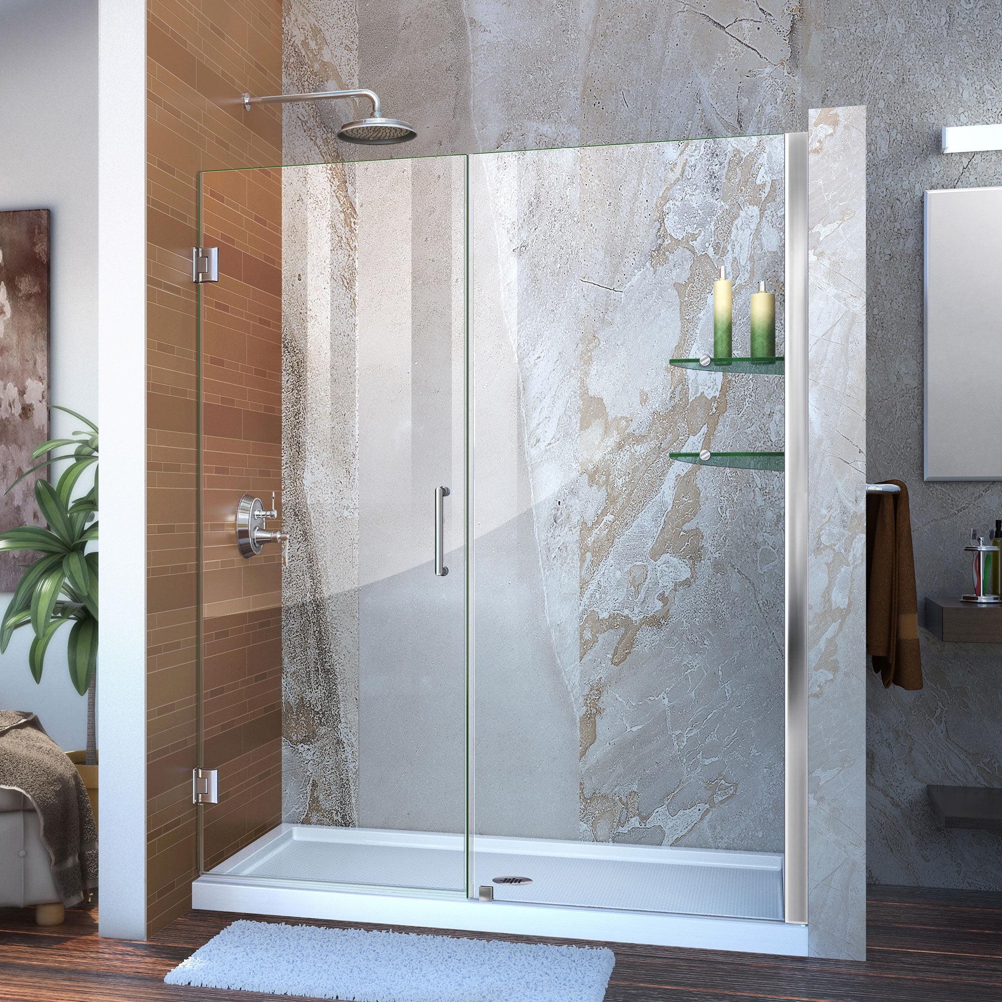 Unidoor Frameless Hinged Shower Door with Glass Shelves