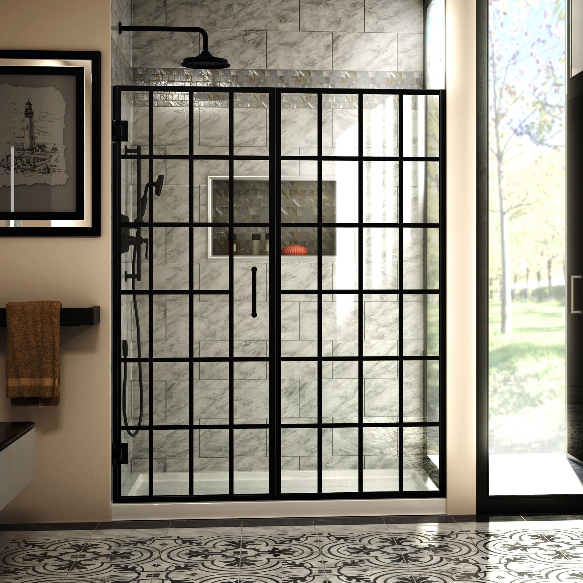 Toulon 58" Black Frameless Hinged Shower Door with ClearMax