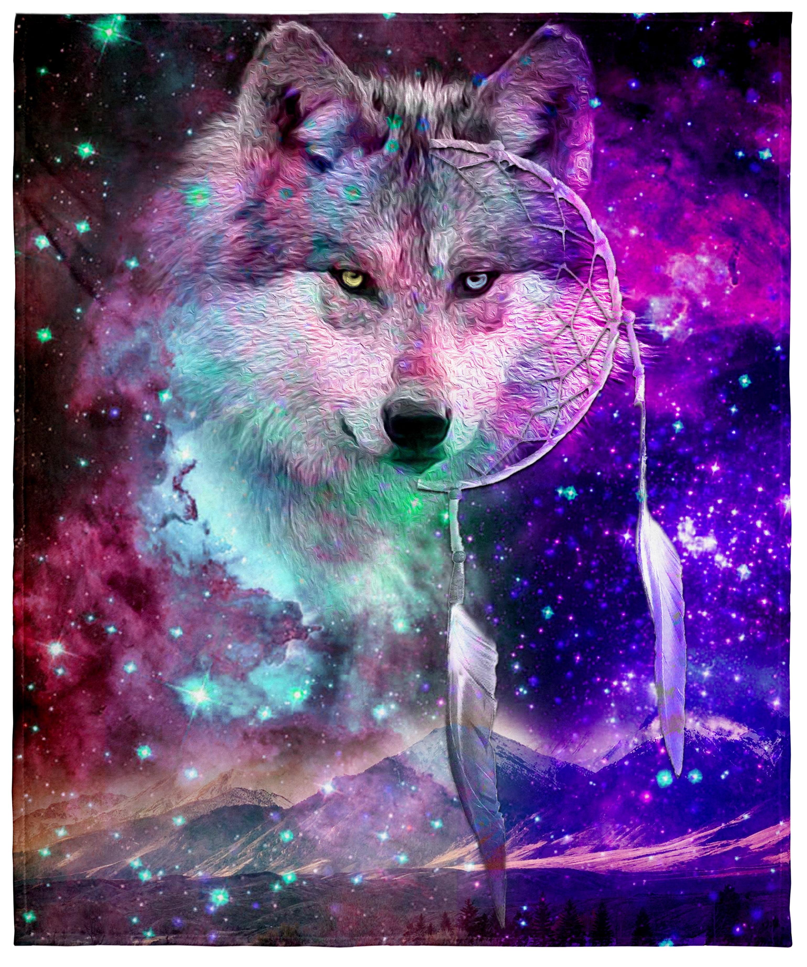 Dreamcatcher Wolf Galaxy Fleece Throw Blanket 50" x 60"