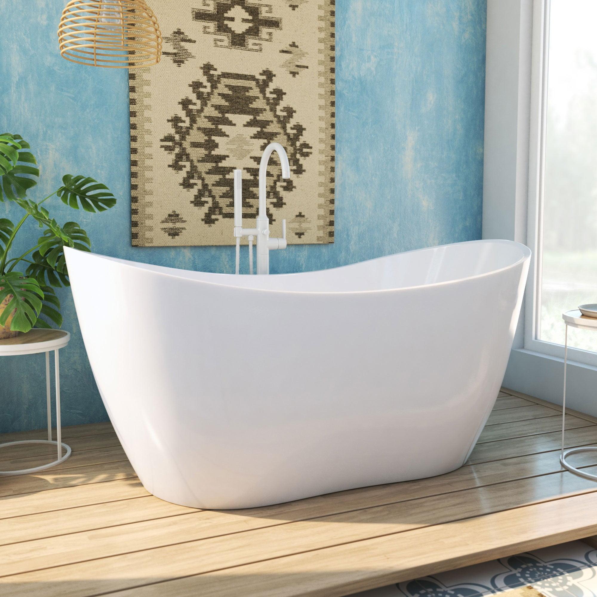 59" x 28" White Acrylic Freestanding Soaking Bathtub