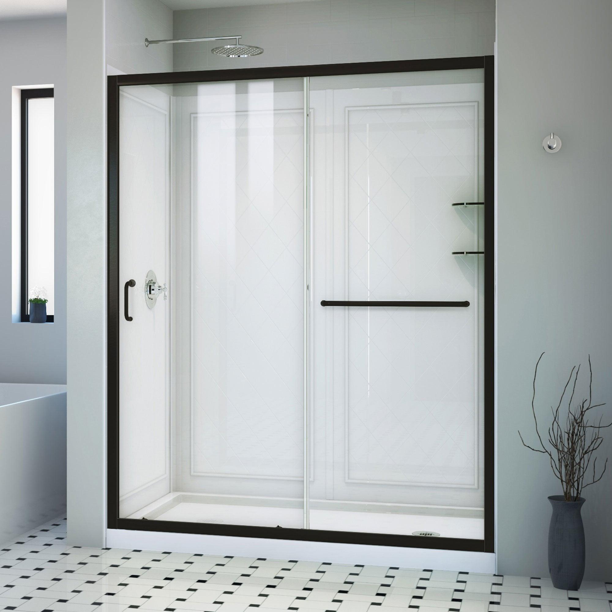 Infinity-Z 60" W x 30" D x 76.75" H Semi-Frameless Rectangle Shower Enclosure with Towel Bar and Base Included