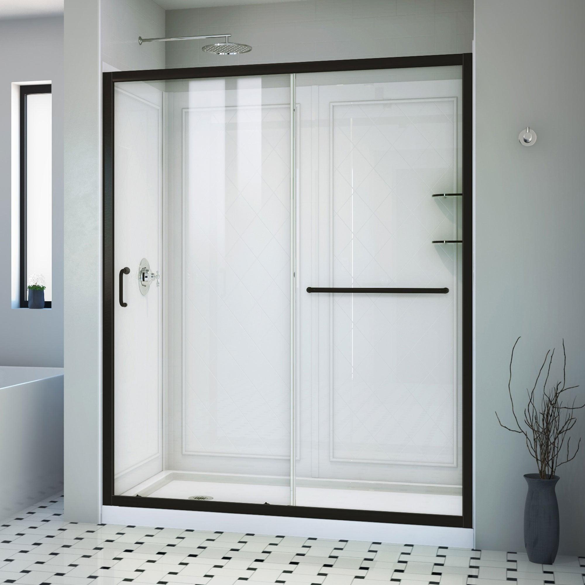Infinity-Z 60" W x 36" D x 76.75" H Semi-Frameless Rectangle Shower Enclosure with Towel Bar