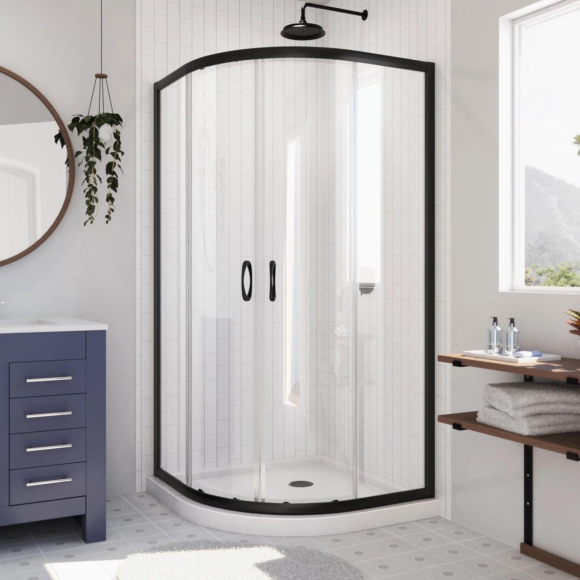 Prime 33" W x 33" D x 74.75" H Semi-Frameless Sliding Shower Enclosure with Base Included