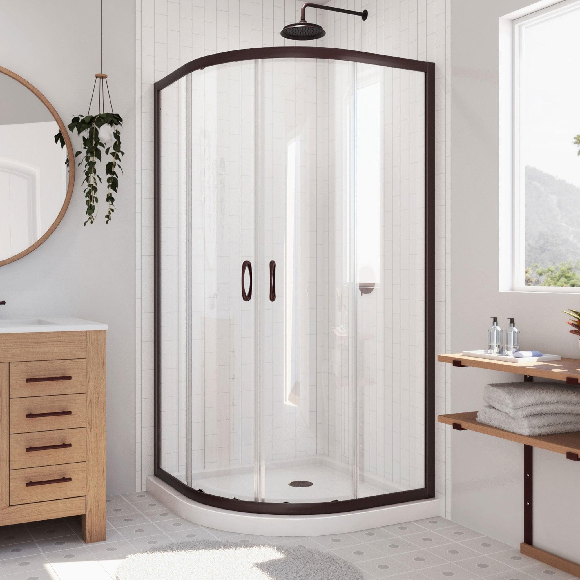 Prime 36" Oil Rubbed Bronze Semi-Frameless Clear Glass Sliding Shower Enclosure