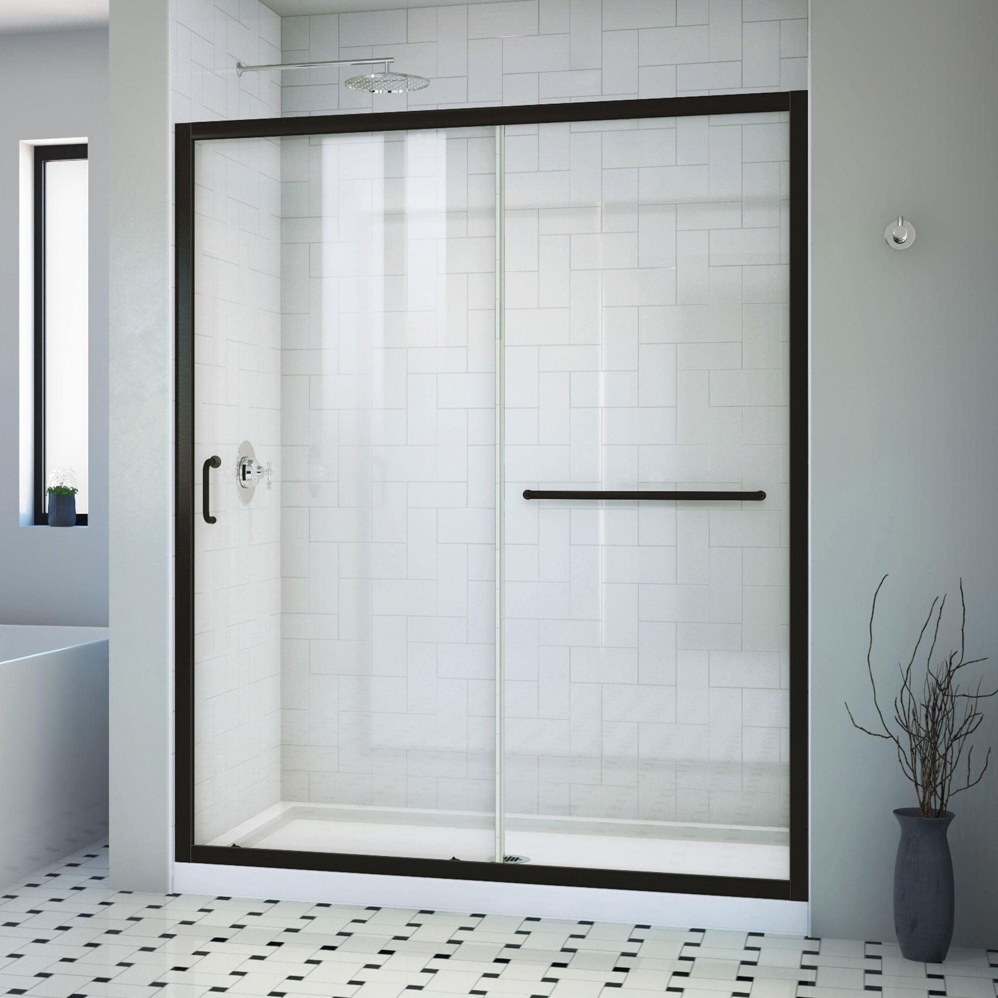 Infinity-Z 60" Satin Black Semi-Frameless Sliding Shower Kit