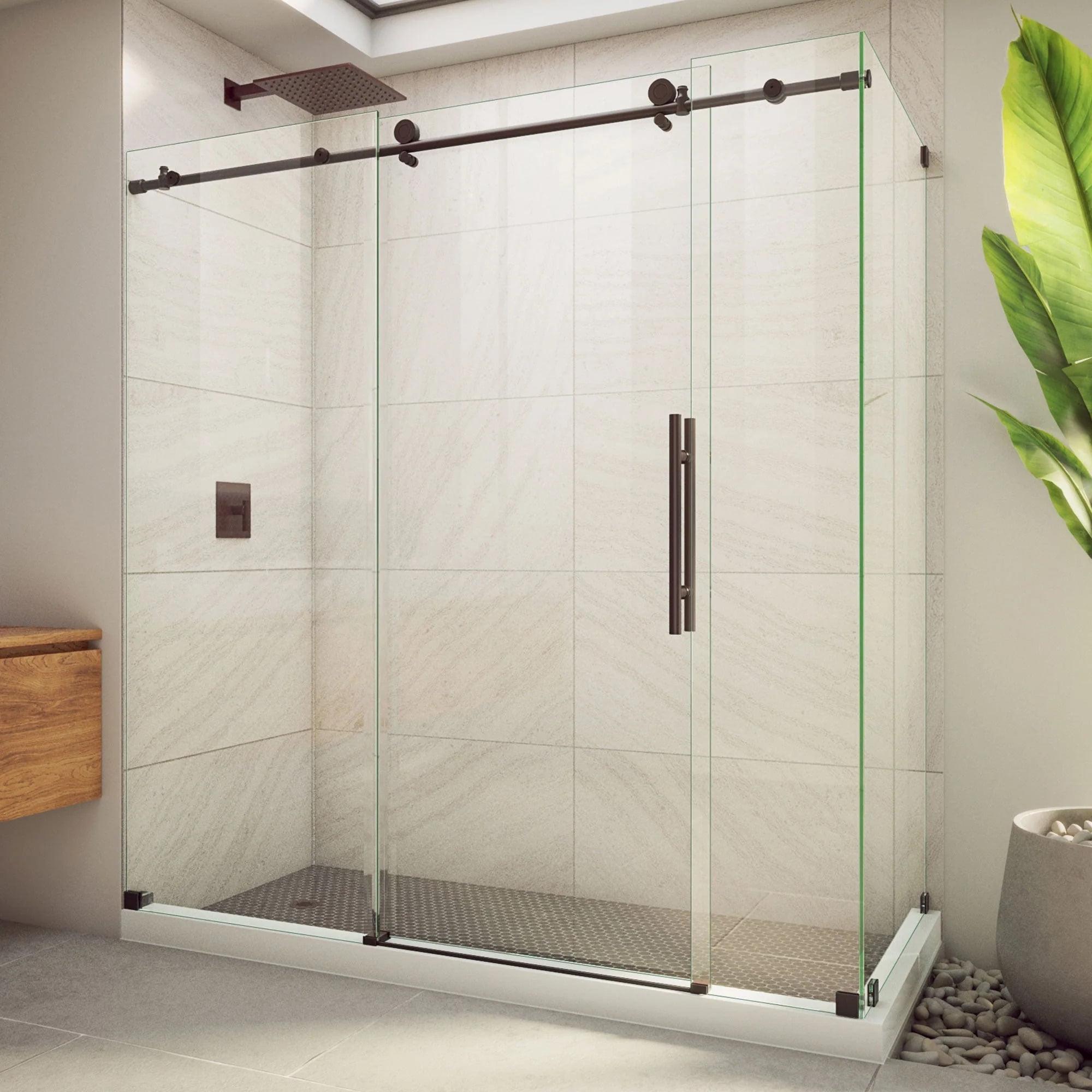 72.38" W x 34.5" D x 76" H Frameless Rectangle Sliding Shower Enclosure