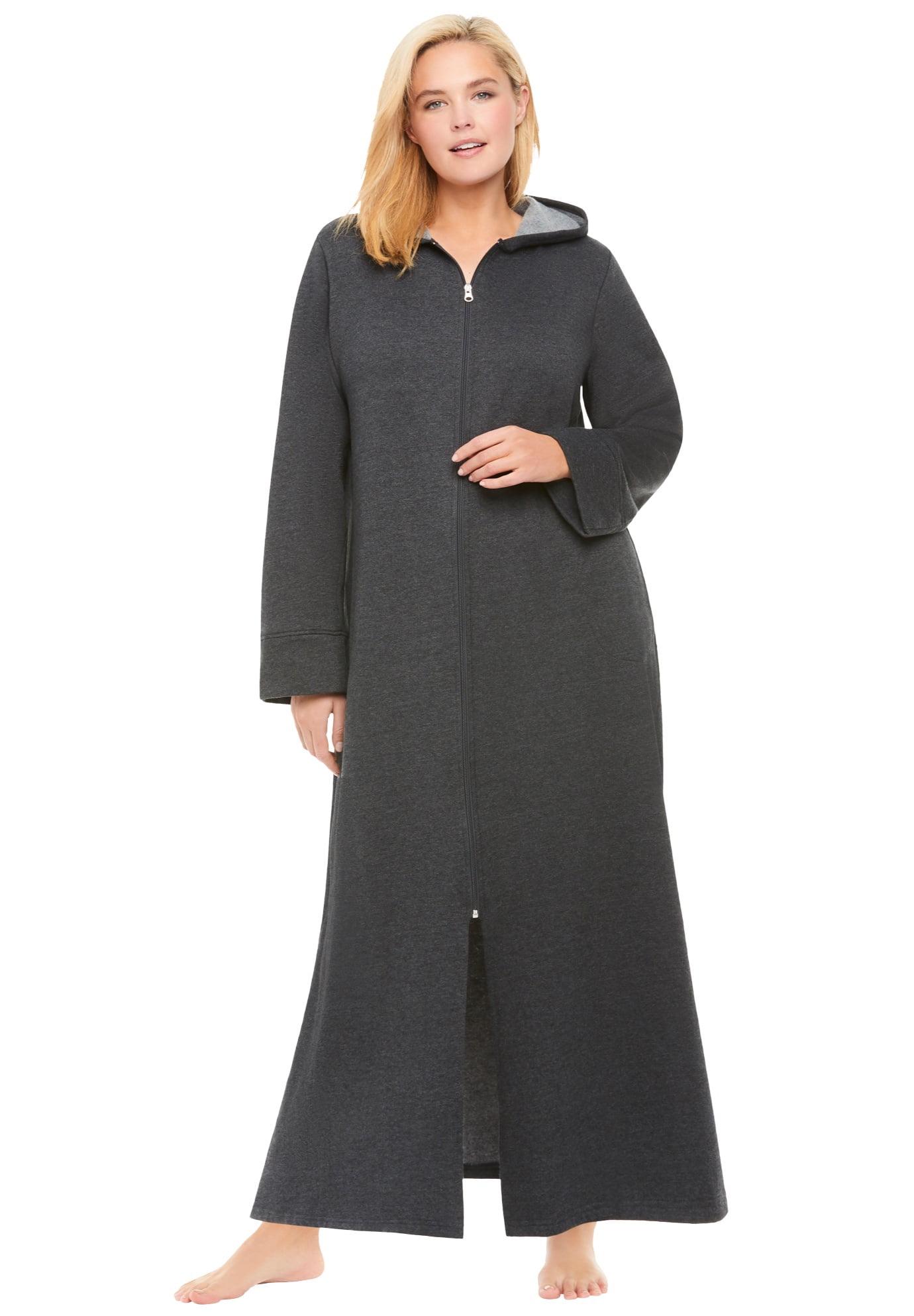 Dreams & Co. Plus Size Petite Long Hooded Fleece Sweatshirt Robe - 4X, Heather Charcoal