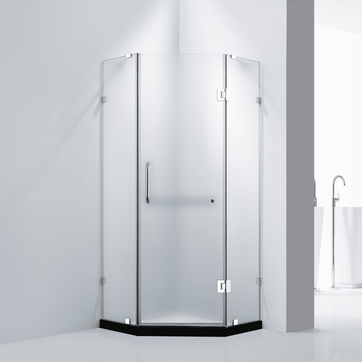 Dreamwerks 36'' Frameless Chrome Neo-Angle Shower Door with Frosted Glass