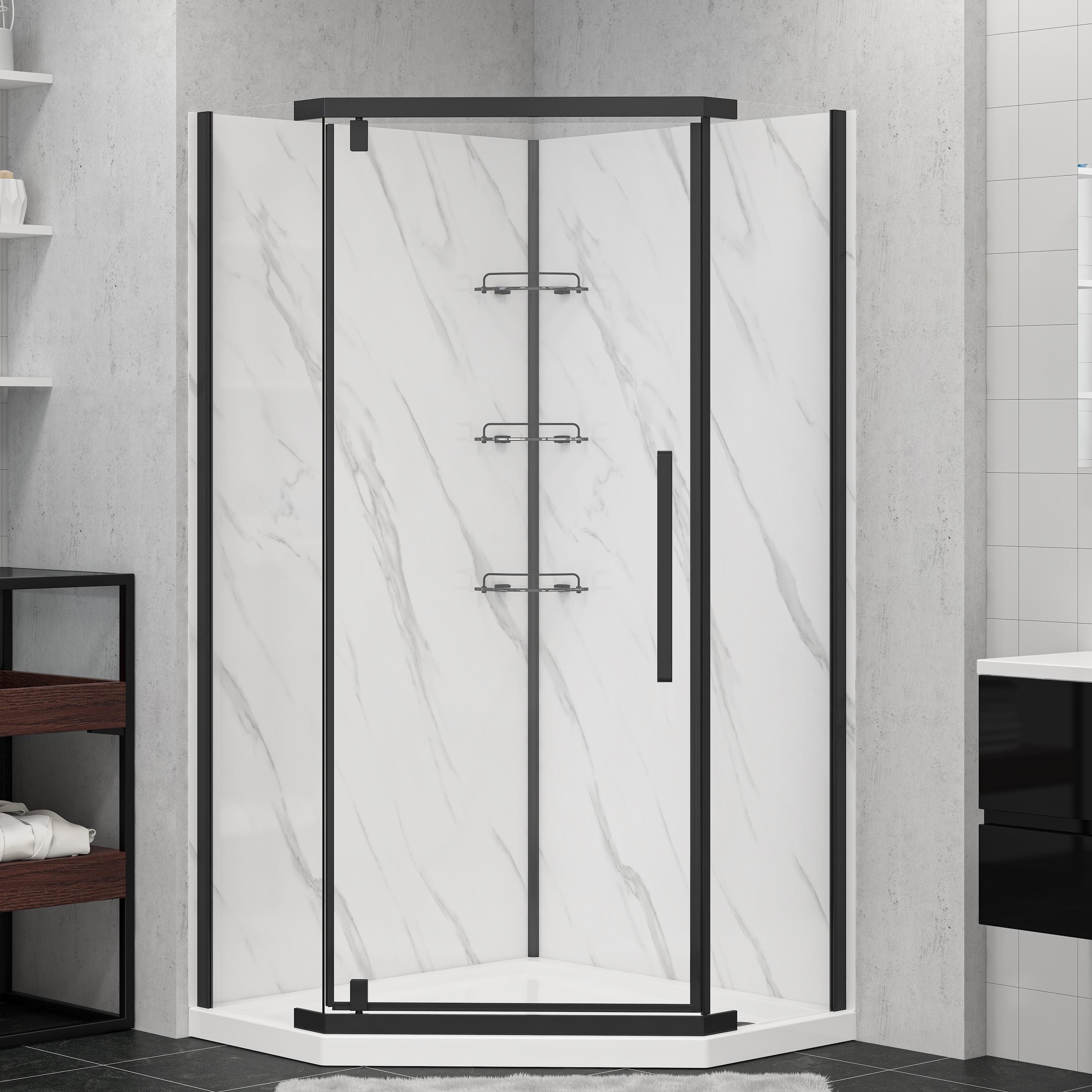 Capri 38'' W 79'' H Framed Neo-Angle Reversible Shower Kit in Black