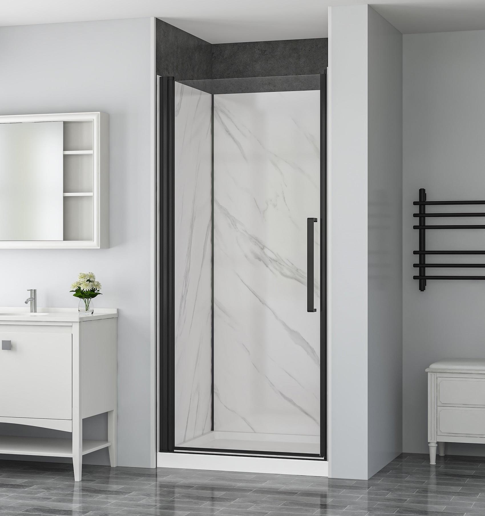 York 36" W x 79" H Alcove Reversible Shower Kit in Black with Door, Base, And Walls