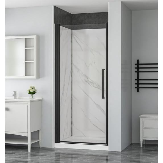 York 36" W x 79" H Alcove Reversible Shower Kit in Black with Door, Base, And Walls