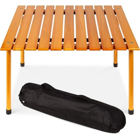 KIBNOF Best Choice Products 28x28in Foldable Indoor Outdoor All-Purpose Portable Wooden Table for Picnics, Camping, Beach, Tailgating, Patio, Kitchen, Living Room w/Carrying Case - Brown