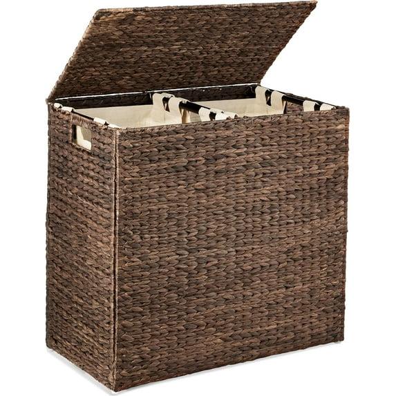 Bayou Breeze Large Water Hyacinth Double Laundry Hamper Basket w/ 2 Liner Bags, Handles
